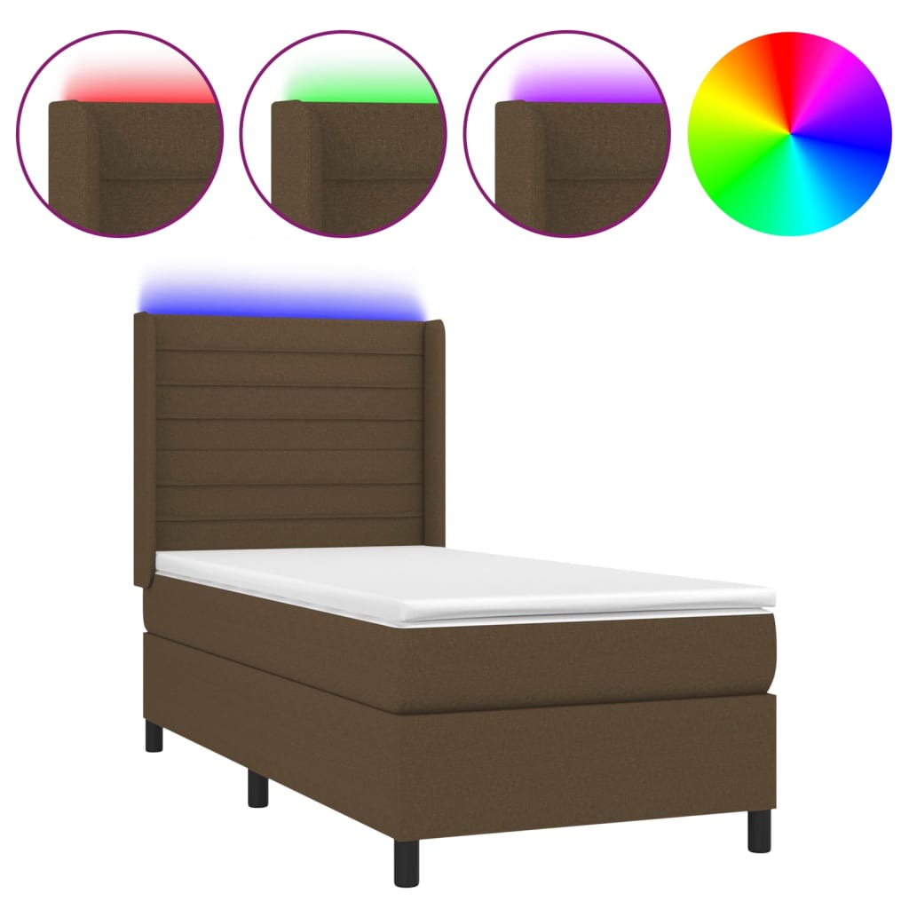Letto a Molle Materasso e LED Marrone Scuro 100x200 cm Tessuto | homemem39
