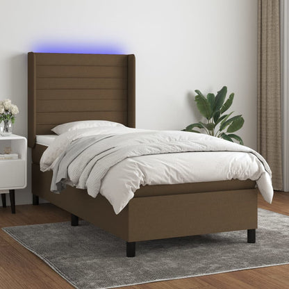 Letto a Molle Materasso e LED Marrone Scuro 100x200 cm Tessuto | homemem39