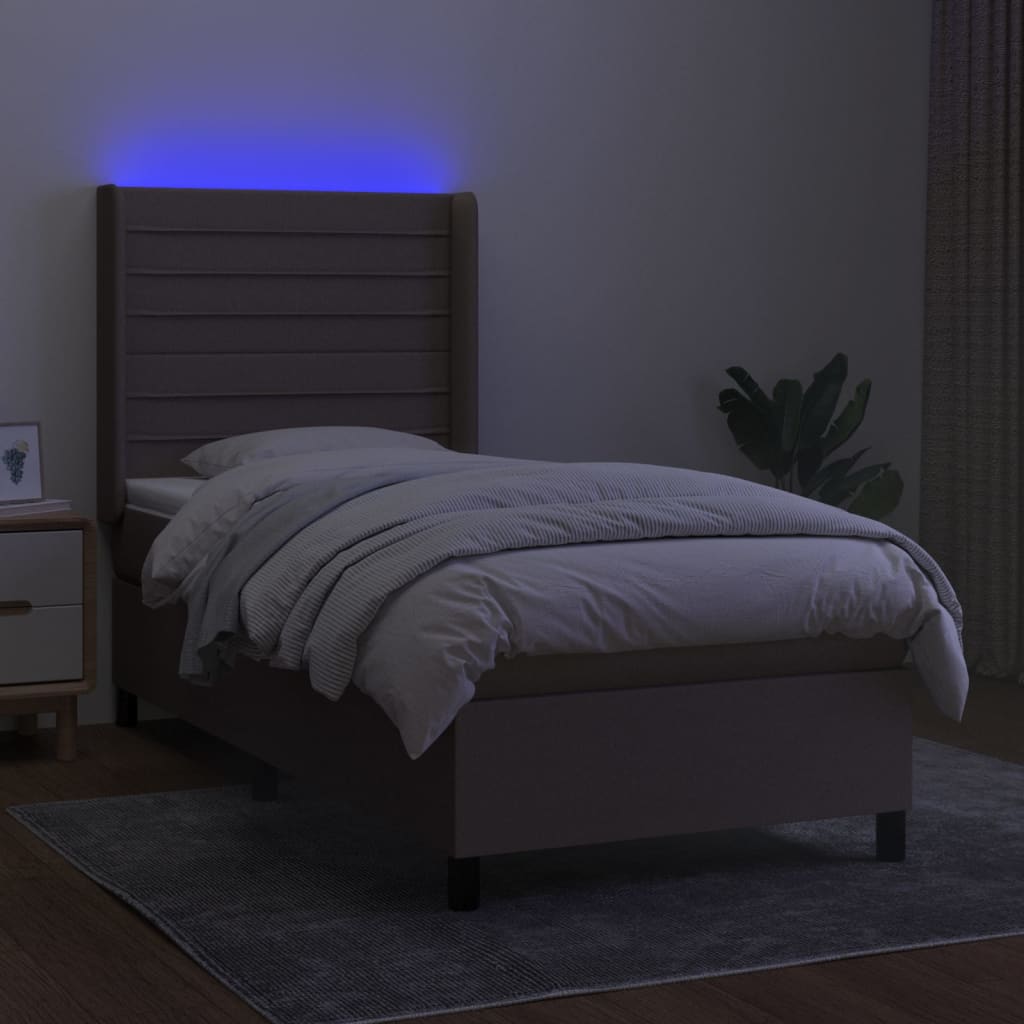 Letto a Molle con Materasso e LED Tortora 100x200cm in Tessuto - homemem39