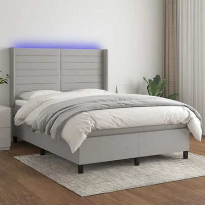 Letto a Molle Materasso e LED Grigio Chiaro 140x190 cm Tessuto | homemem39