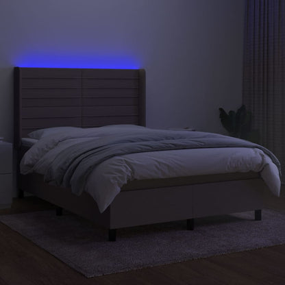 Letto a Molle con Materasso e LED Tortora 140x190 cm in Tessuto - homemem39