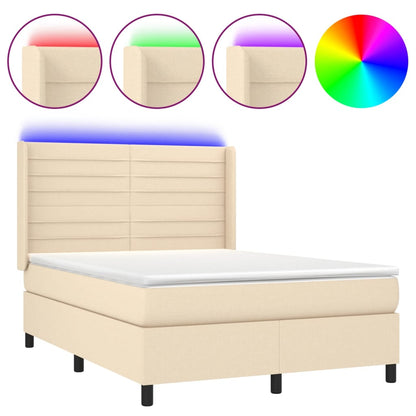 Letto a Molle con Materasso e LED Crema 140x190 cm in Tessuto | homemem39
