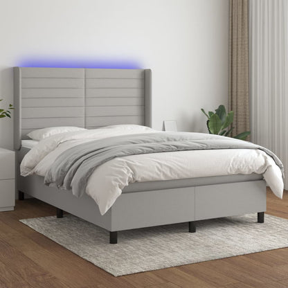 Letto a Molle Materasso e LED Grigio Chiaro 140x200 cm Tessuto - homemem39