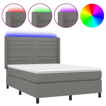 Letto a Molle Materasso e LED Grigio Scuro 140x200cm in Tessuto