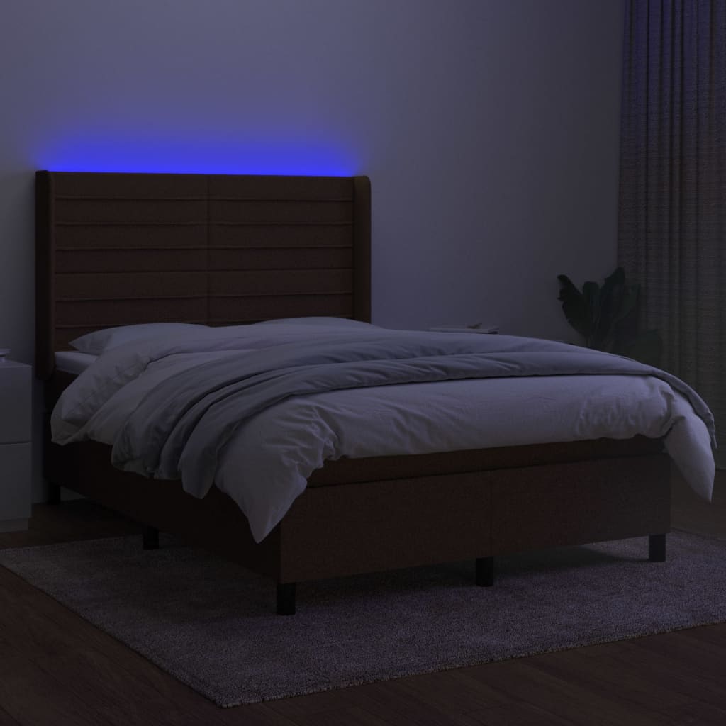 Letto a Molle Materasso e LED Marrone Scuro 140x200 cm Tessuto | homemem39