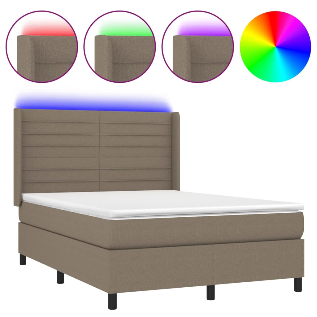 Letto a Molle con Materasso e LED Tortora 140x200 cm in Tessuto | homemem39