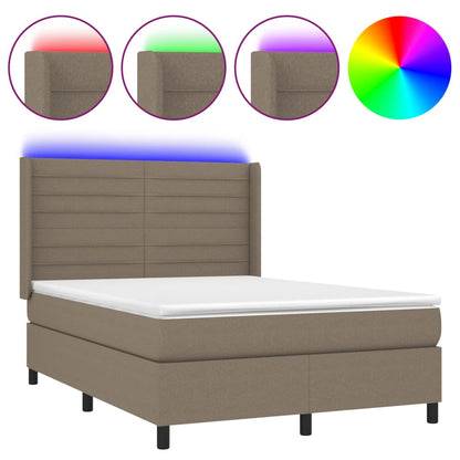 Letto a Molle con Materasso e LED Tortora 140x200 cm in Tessuto | homemem39