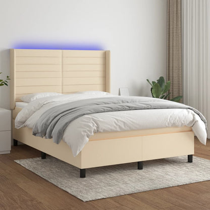 Letto a Molle con Materasso e LED Crema 140x200 cm in Tessuto - homemem39