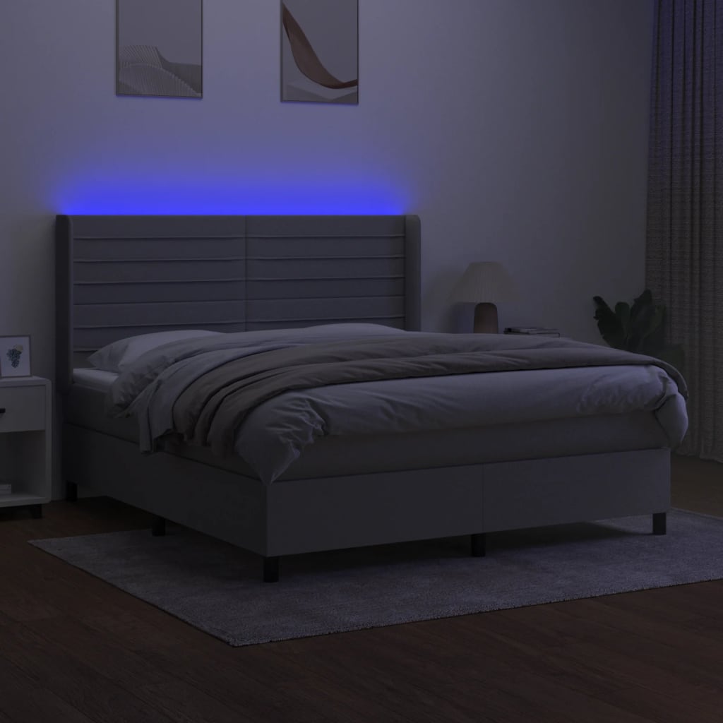 Letto a Molle Materasso e LED Grigio Chiaro 160x200 cm Tessuto - homemem39