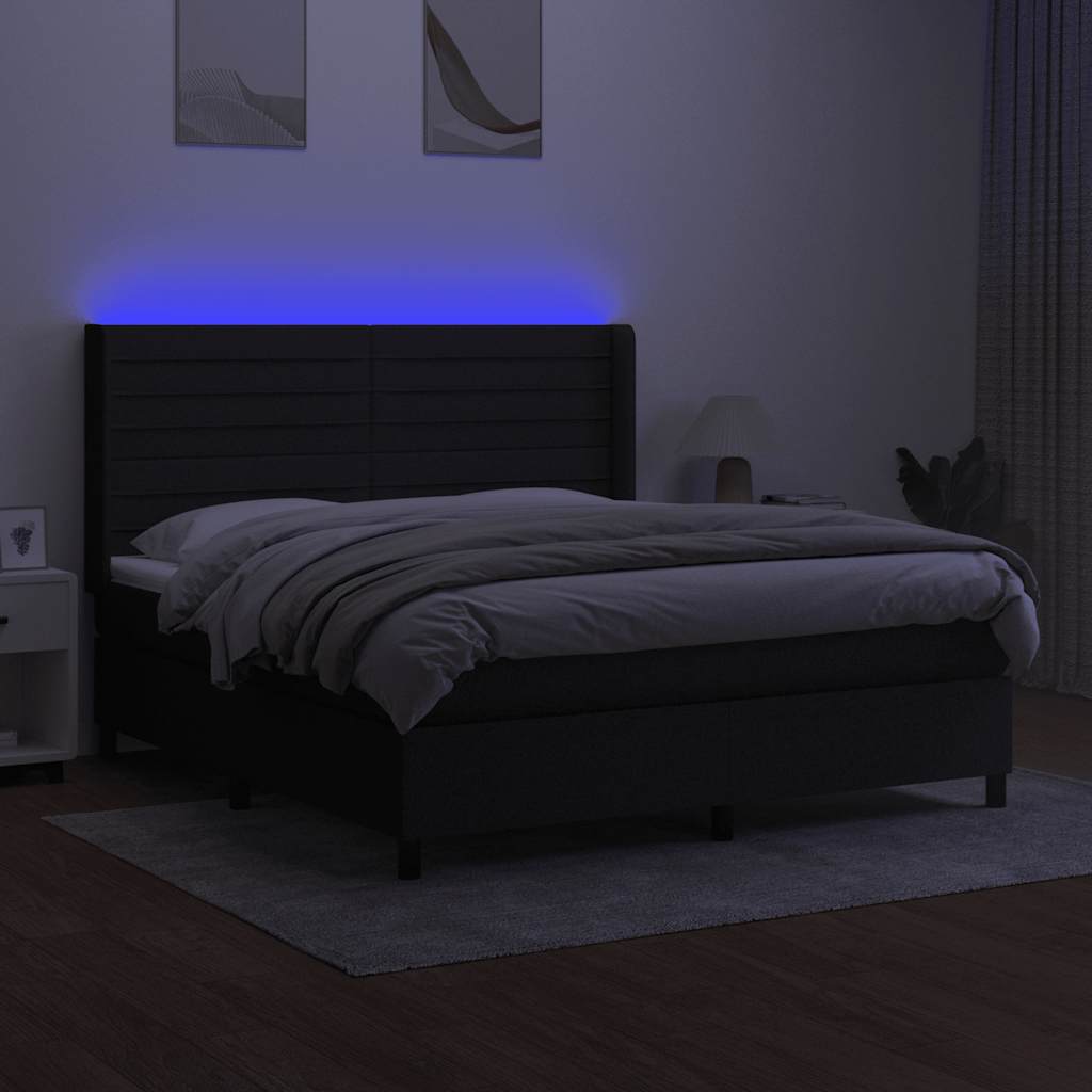 Letto a Molle con Materasso e LED Nero 160x200 cm in Tessuto