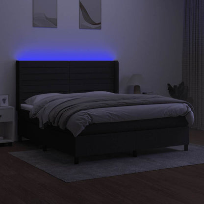 Letto a Molle con Materasso e LED Nero 160x200 cm in Tessuto