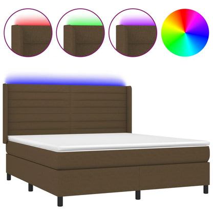 Letto a Molle Materasso e LED Marrone Scuro 160x200 cm Tessuto | homemem39