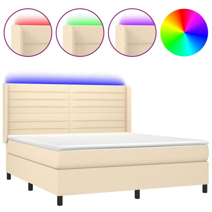 Letto a Molle con Materasso e LED Crema 160x200 cm in Tessuto - homemem39