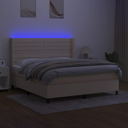 Letto a Molle con Materasso e LED Crema 160x200 cm in Tessuto