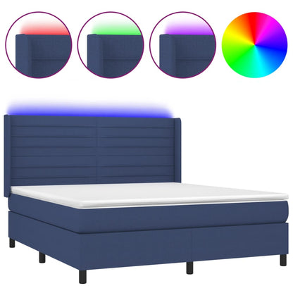 Letto a Molle con Materasso e LED Blu 160x200 cm in Tessuto