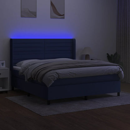 Letto a Molle con Materasso e LED Blu 160x200 cm in Tessuto - homemem39