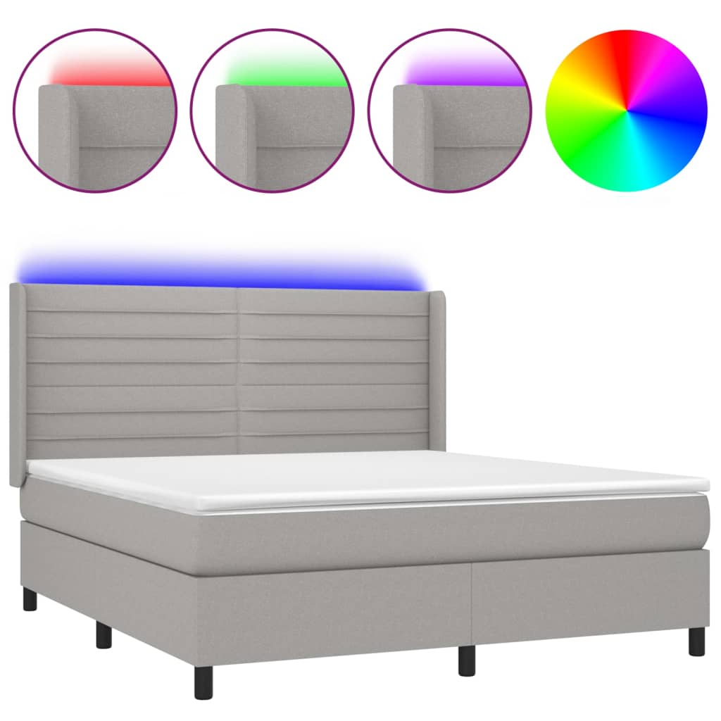 Letto a Molle Materasso e LED Grigio Chiaro 180x200 cm Tessuto - homemem39