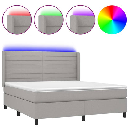 Letto a Molle Materasso e LED Grigio Chiaro 180x200 cm Tessuto - homemem39
