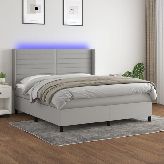 Letto a Molle Materasso e LED Grigio Chiaro 180x200 cm Tessuto - homemem39