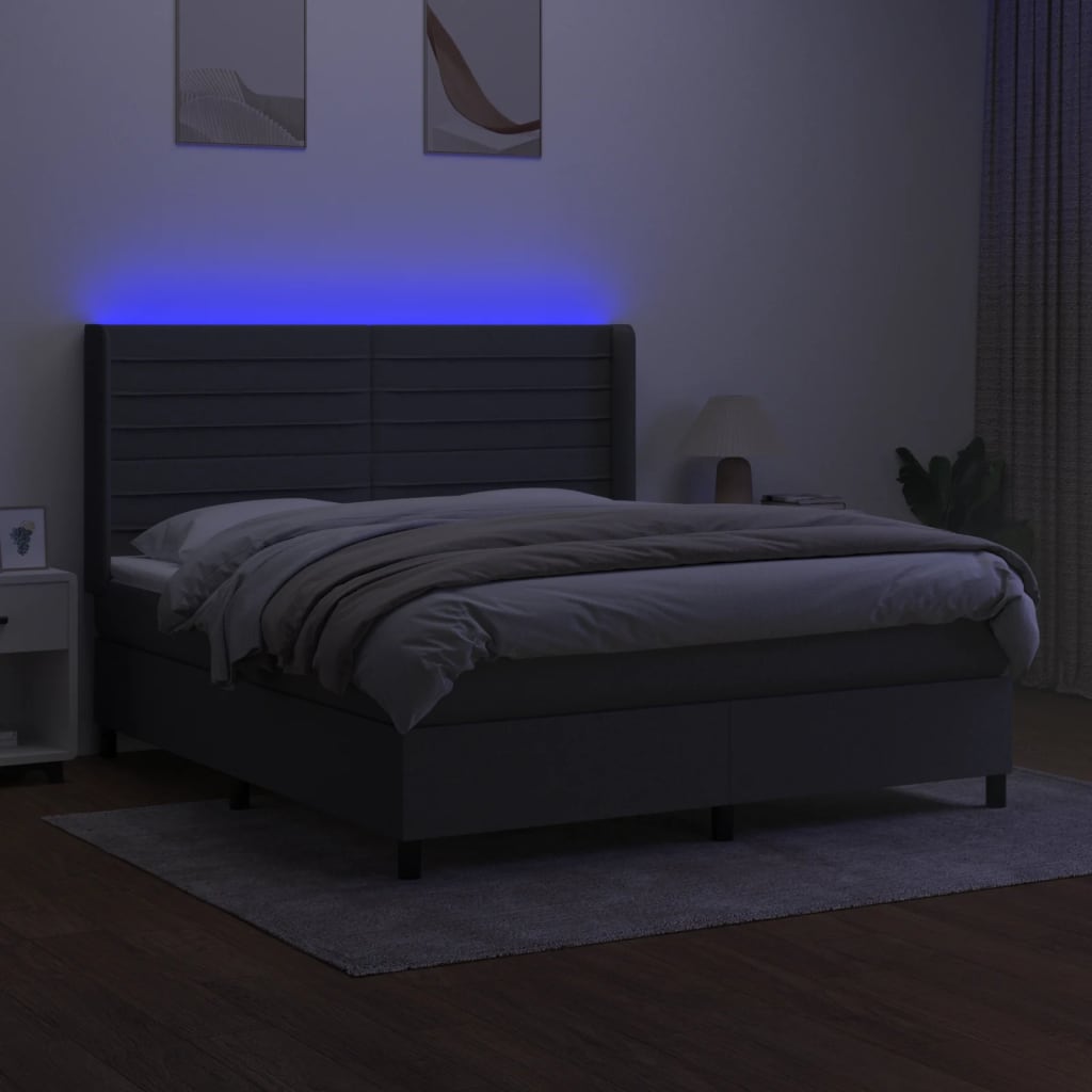 Letto a Molle Materasso e LED Grigio Scuro 180x200cm in Tessuto - homemem39