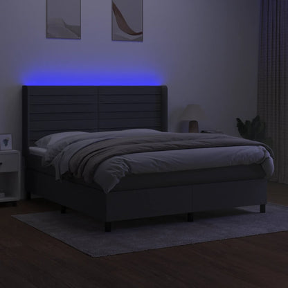Letto a Molle Materasso e LED Grigio Scuro 180x200cm in Tessuto