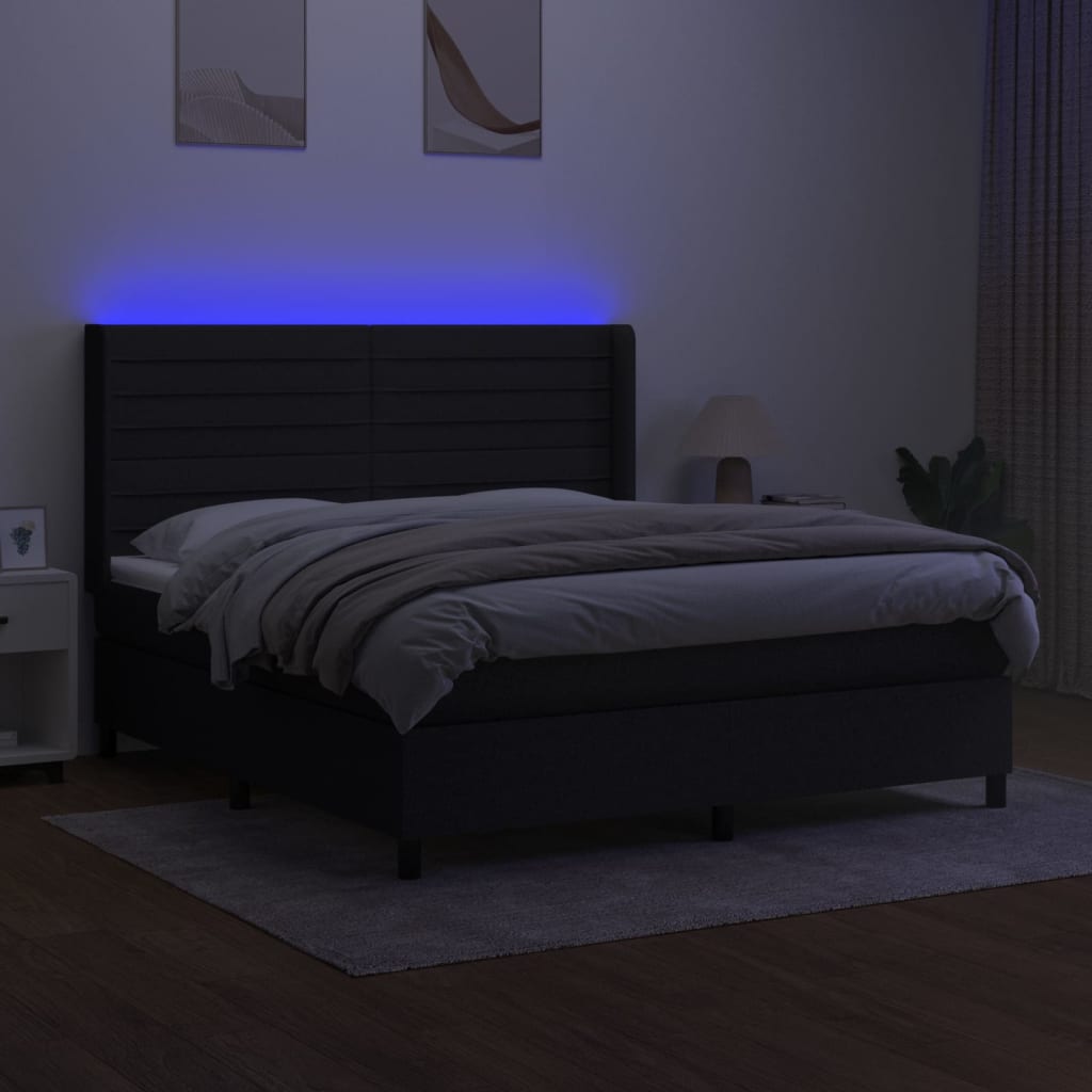 Letto a Molle con Materasso e LED Nero 180x200cm in Tessuto - homemem39