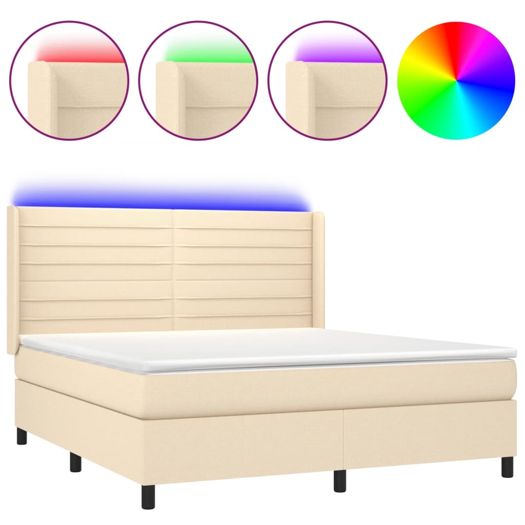 Letto a Molle con Materasso e LED Crema 180x200 cm in Tessuto - homemem39