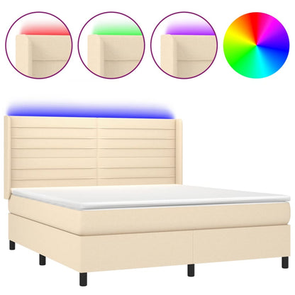 Letto a Molle con Materasso e LED Crema 180x200 cm in Tessuto - homemem39