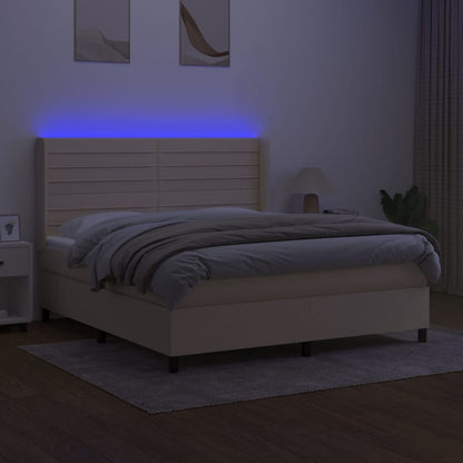Letto a Molle con Materasso e LED Crema 180x200 cm in Tessuto