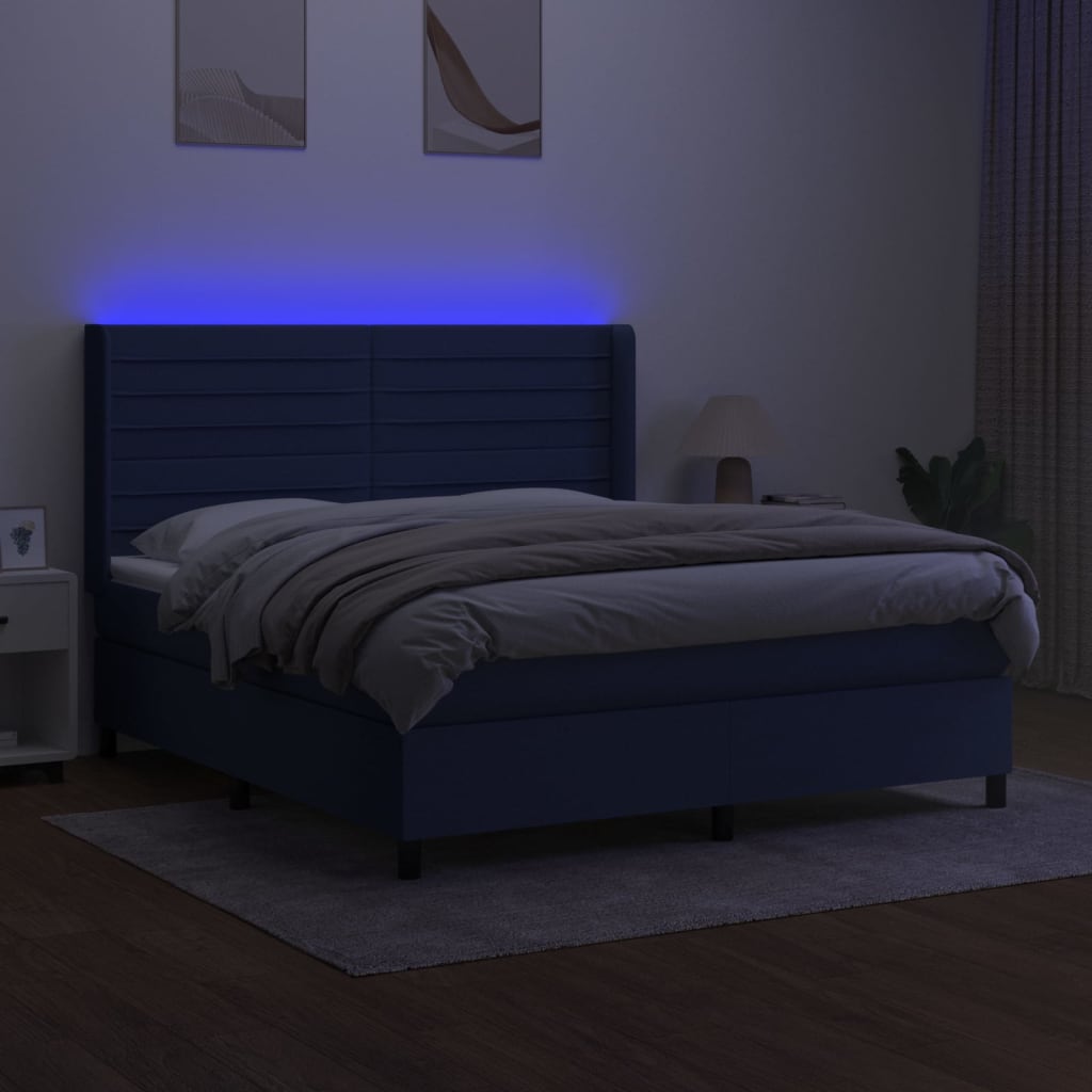 Letto a Molle con Materasso e LED Blu 180x200 cm in Tessuto