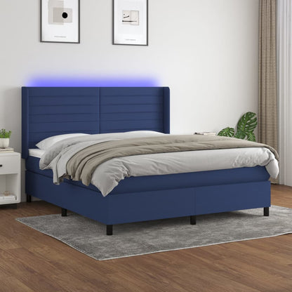 Letto a Molle con Materasso e LED Blu 180x200 cm in Tessuto | homemem39