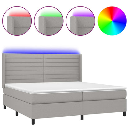Letto a Molle Materasso e LED Grigio Chiaro 200x200 cm Tessuto - homemem39