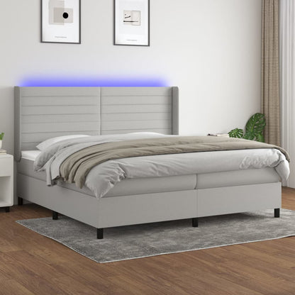 Letto a Molle Materasso e LED Grigio Chiaro 200x200 cm Tessuto - homemem39