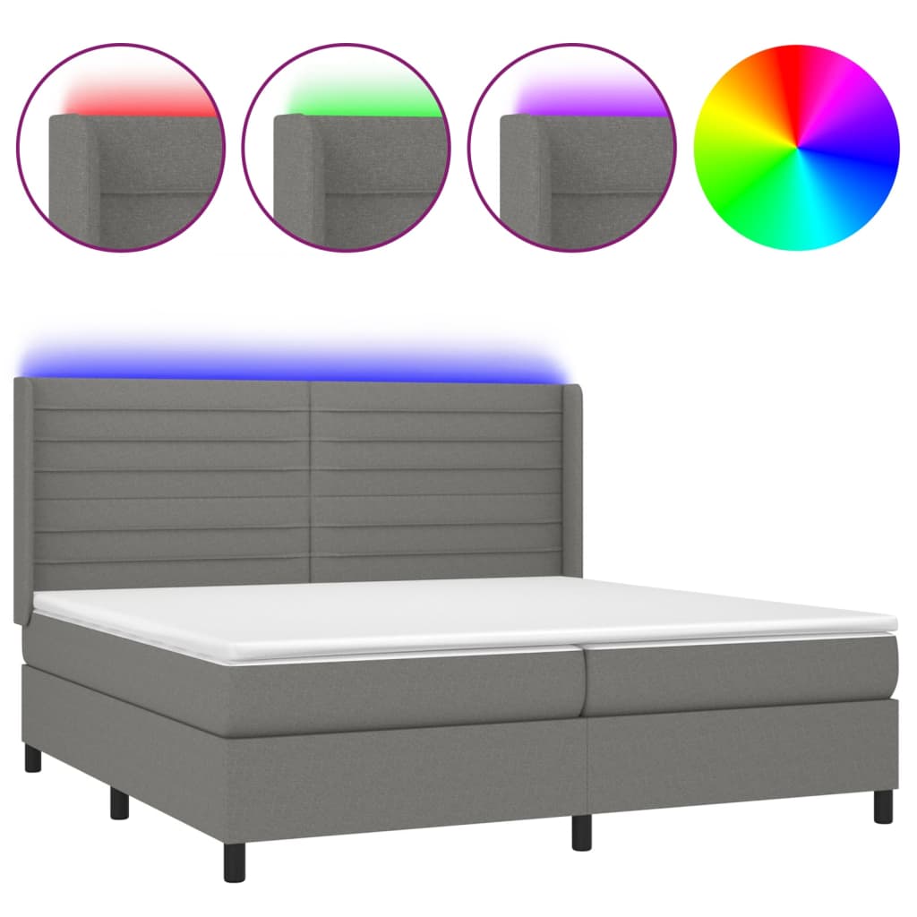 Letto a Molle Materasso e LED Grigio Scuro 200x200cm in Tessuto - homemem39