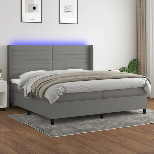 Letto a Molle Materasso e LED Grigio Scuro 200x200cm in Tessuto - homemem39