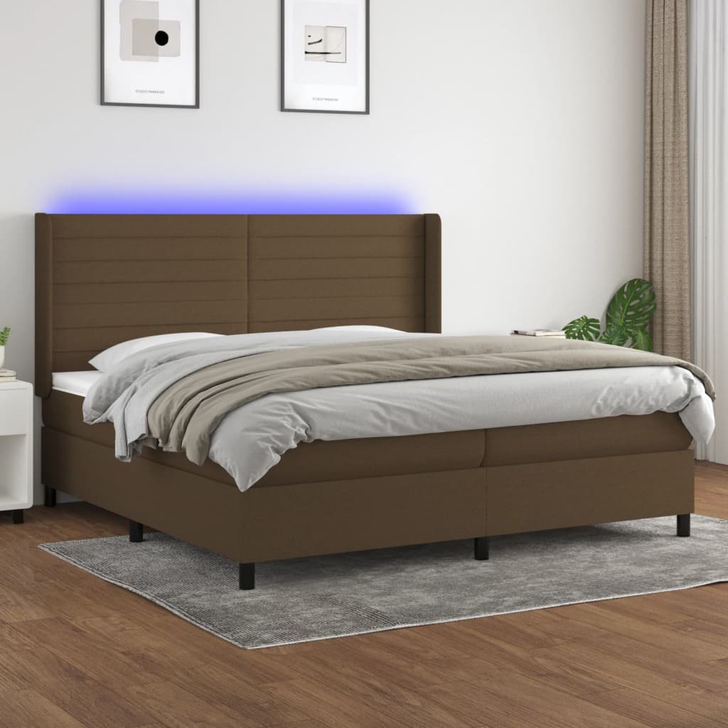Letto a Molle Materasso e LED Marronescuro 200x200cm in Tessuto | homemem39