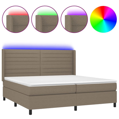 Letto a Molle Materasso e LED tortora 200x200cm in Tessuto - homemem39