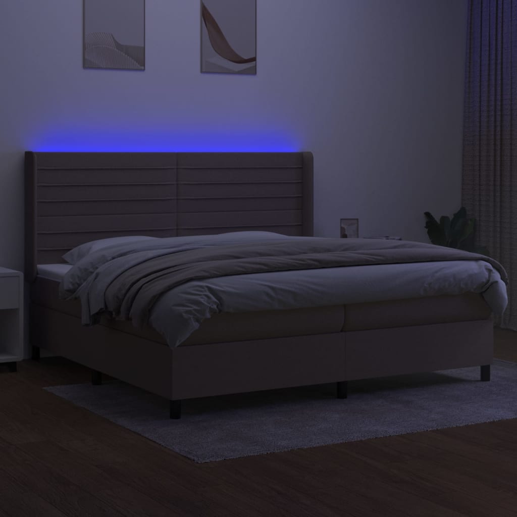 Letto a Molle Materasso e LED tortora 200x200cm in Tessuto - homemem39