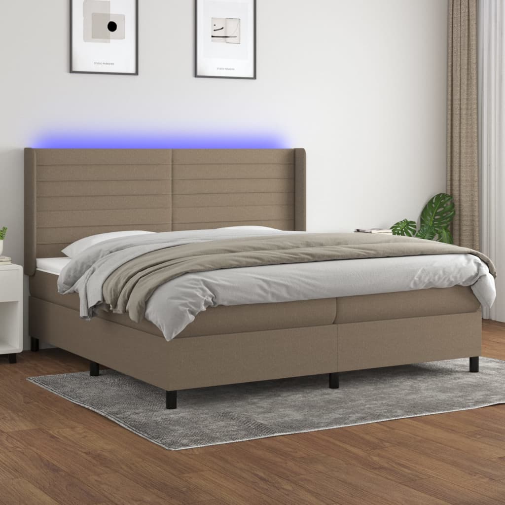 Letto a Molle Materasso e LED tortora 200x200cm in Tessuto - homemem39