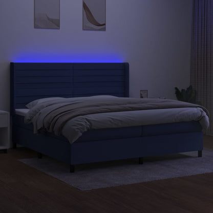 Letto a Molle Materasso e LED Blu 200x200cm in Tessuto