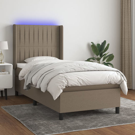 Letto a Molle con Materasso e LED Tortora 80x200 cm in Tessuto - homemem39