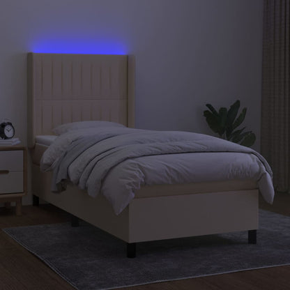 Letto a Molle con Materasso e LED Crema 80x200 cm in Tessuto - homemem39
