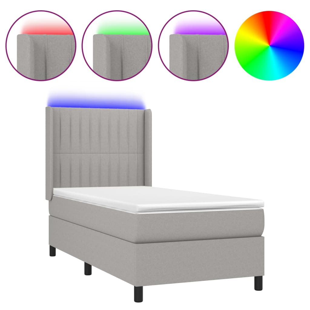 Letto a Molle Materasso e LED Grigio Chiaro 90x190 cm Tessuto | homemem39