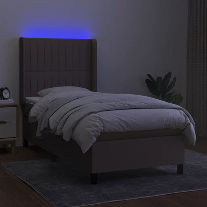 Letto a Molle con Materasso e LED Tortora 90x190 cm in Tessuto