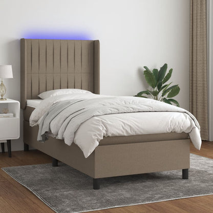 Letto a Molle con Materasso e LED Tortora 90x190 cm in Tessuto - homemem39
