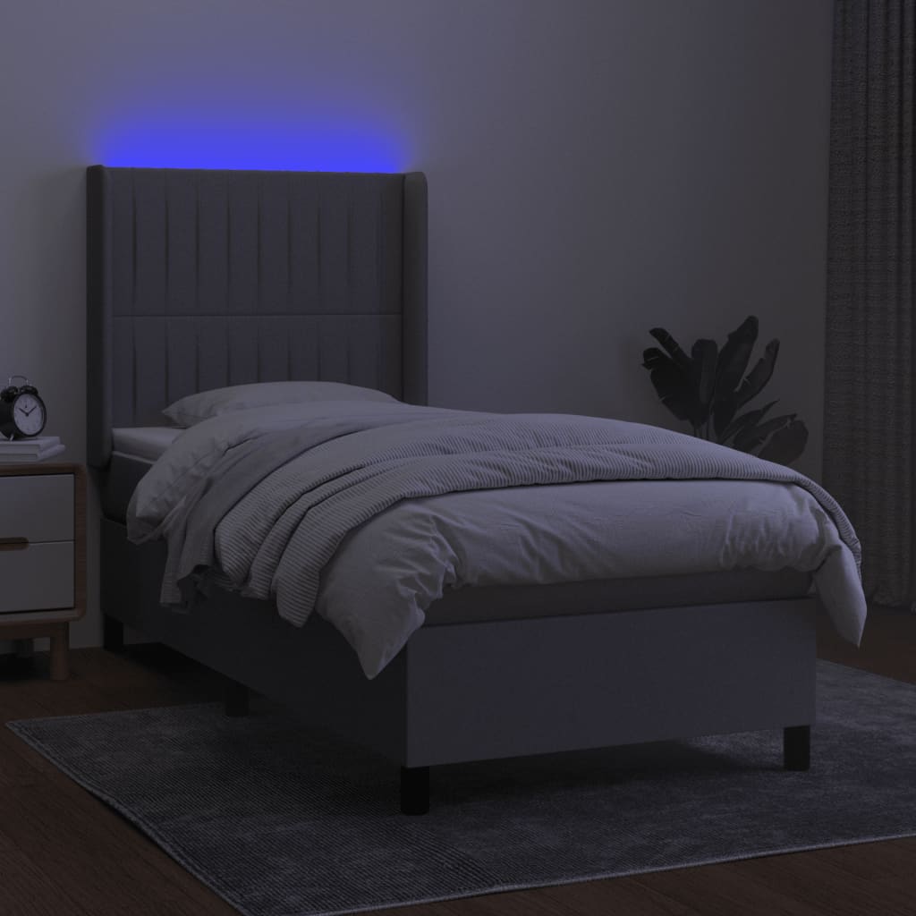 Letto a Molle Materasso e LED Grigio Chiaro 90x200 cm Tessuto - homemem39