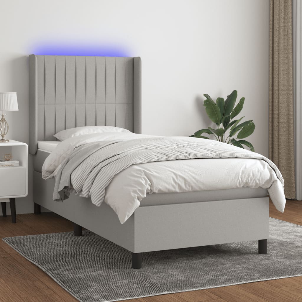 Letto a Molle Materasso e LED Grigio Chiaro 90x200 cm Tessuto - homemem39