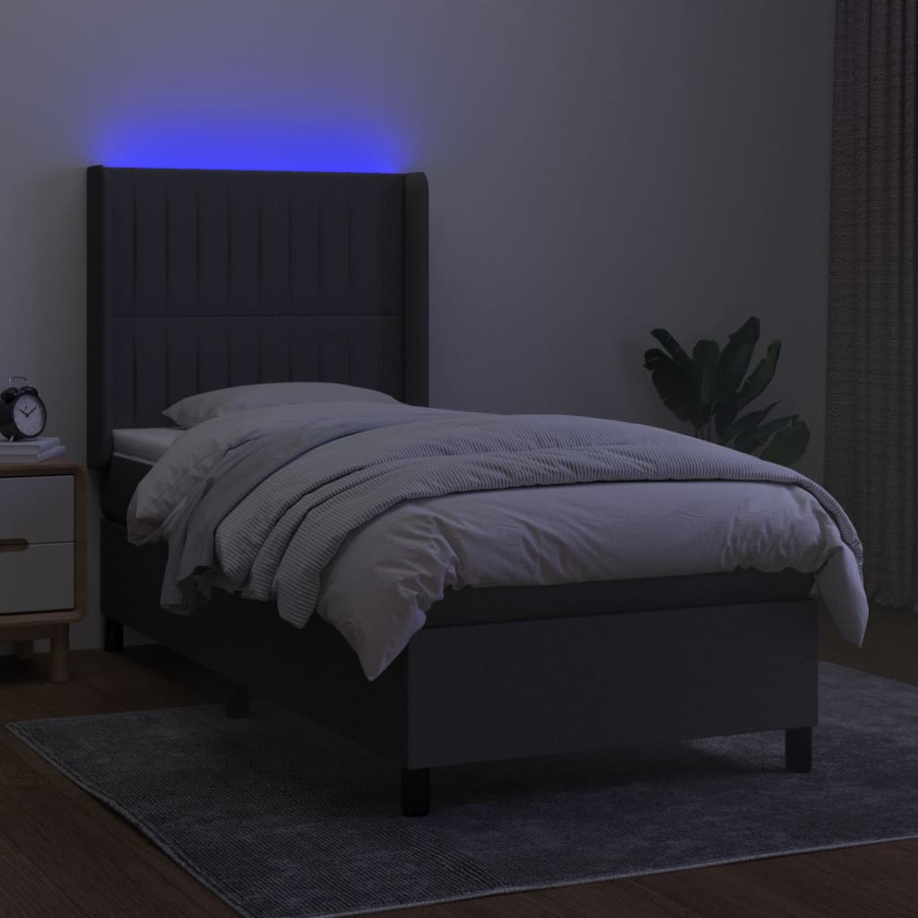 Letto a Molle Materasso e LED Grigio Scuro 90x200 cm in Tessuto - homemem39