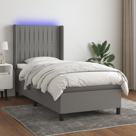 Letto a Molle Materasso e LED Grigio Scuro 90x200 cm in Tessuto - homemem39