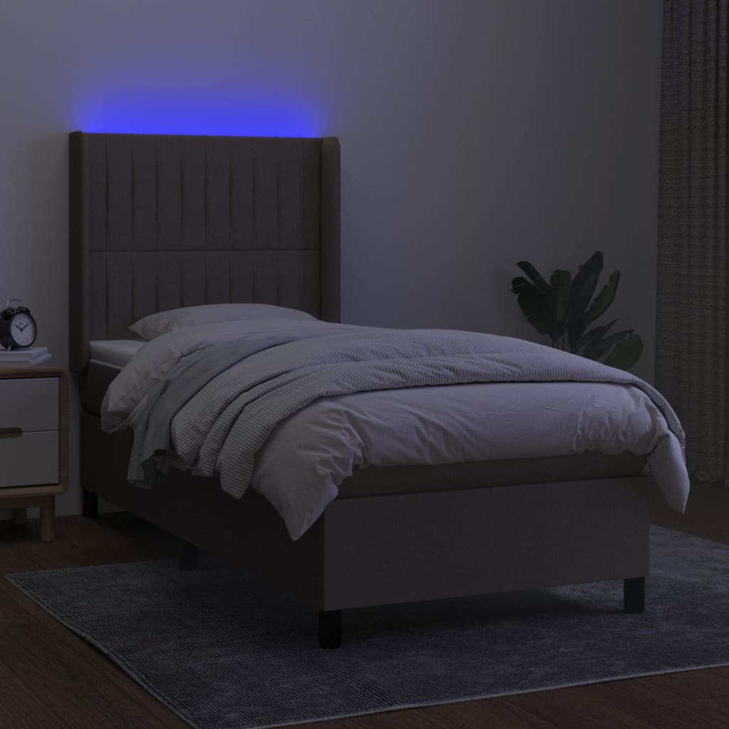 Letto a Molle con Materasso e LED Tortora 90x200 cm in Tessuto - homemem39